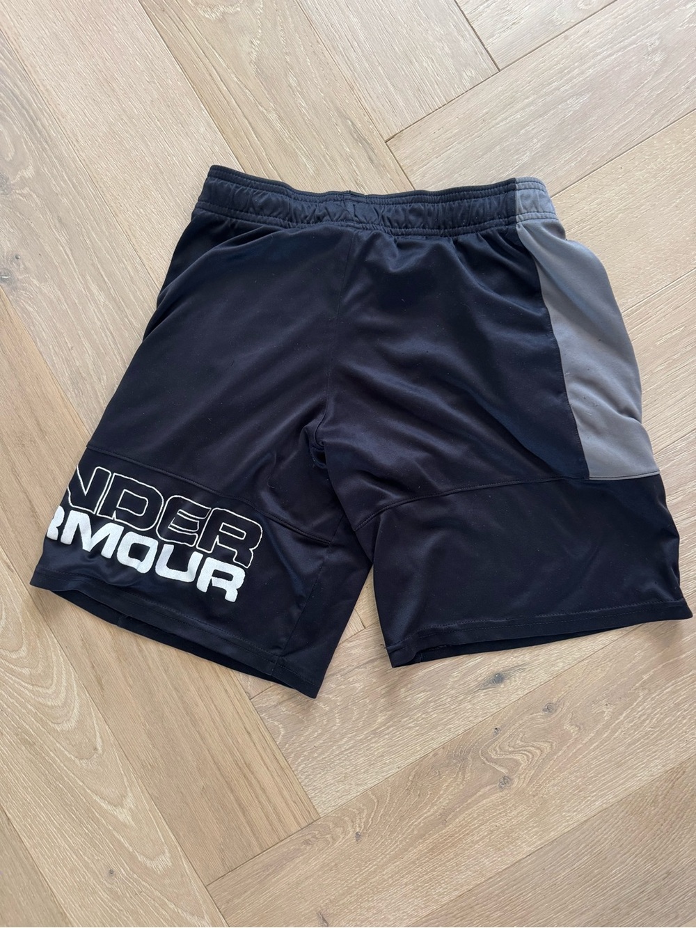 Under Armour Boy's Black Athletic Shorts with Gray Panel